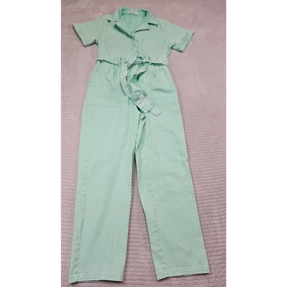The Pants Store Jumpsuit Womens Small Mint Green Denim Short Sleeve Jumper
